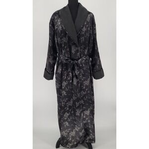 Vintage Victoria's Secret ~ Black Floral Satin Fleece Lined Robe